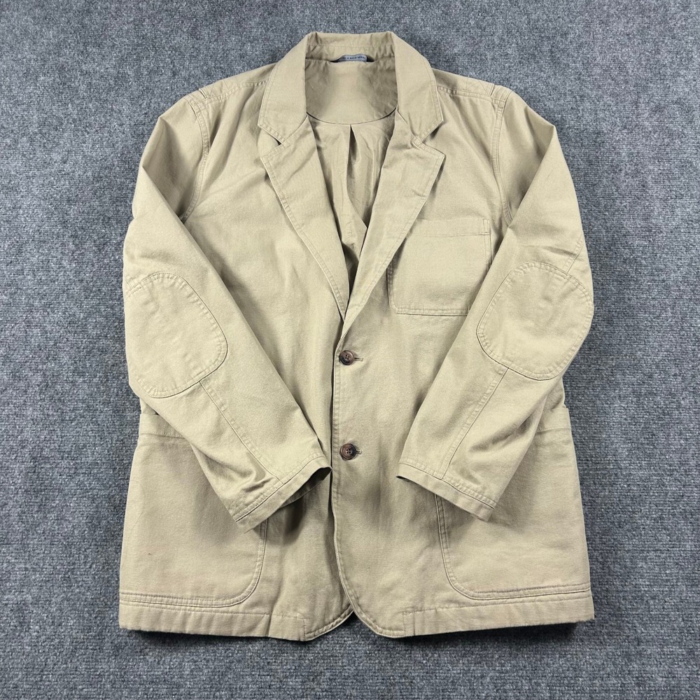 Duluth Trading Co Canvas Blazer Mens L Tan Elbow Patch Workwear Sport Coat